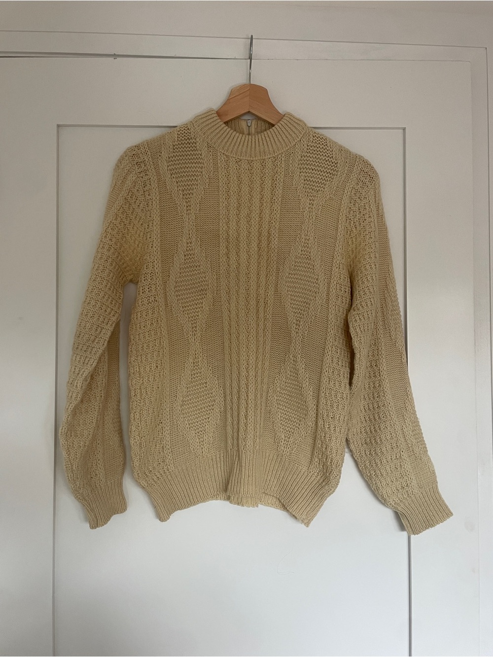 Vintage Cream Cable-Knit Crewneck Sweater